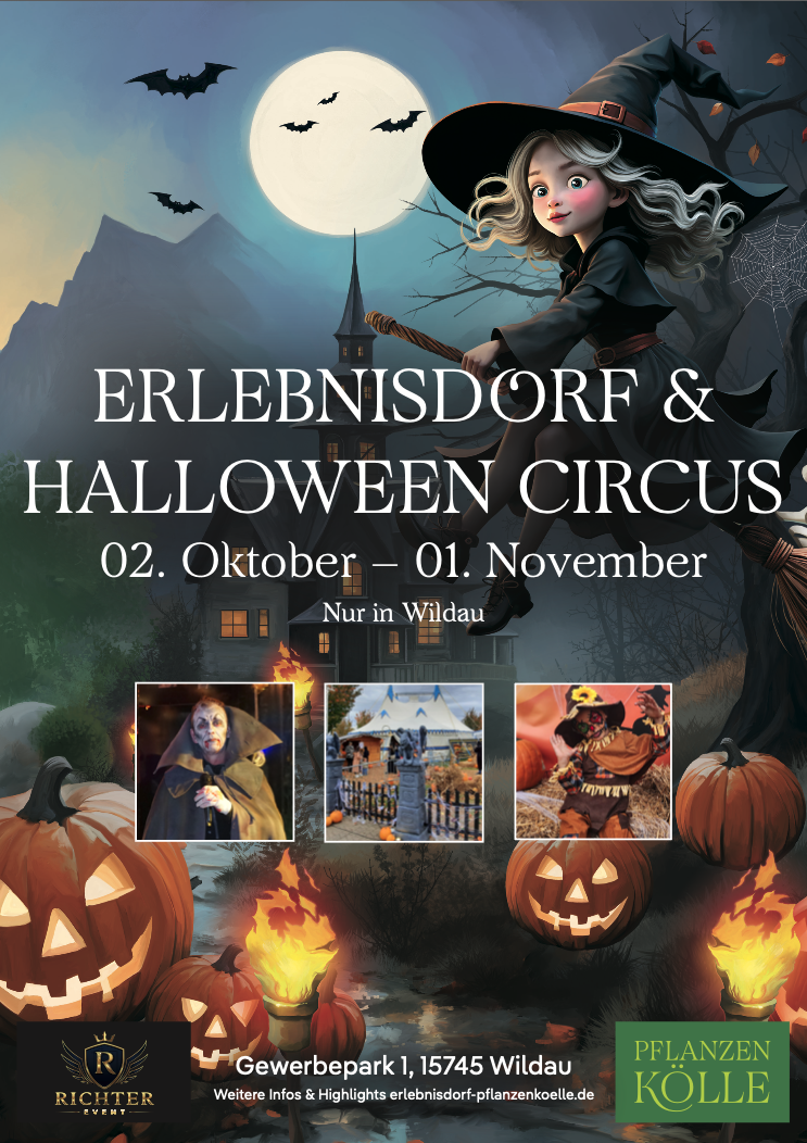 Plakat Erlebnisdorf & Halloween Circus, 2. Oktober – 1. November, nur in Wildau